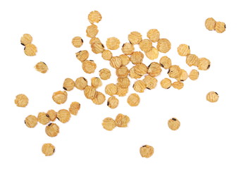 Integral instant soybean flakes isolated on white background, top view