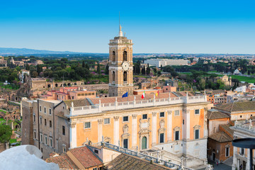 Rome skyline. Aerial view of Capitol Hill - one of the hills of ancient Rome, where in ancient times was the Senate, Rome, Italy.