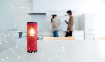Smart speaker concept. AI speaker. Voice recognition.
