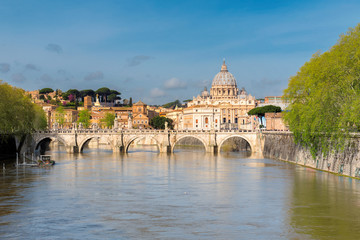 Naklejka na ściany i meble Rome skyline. View at Tiber and St. Peter's cathedral in Rome, Italy.
