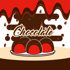 stuffed cream chocolate candy on dish melted drops background vector illustration