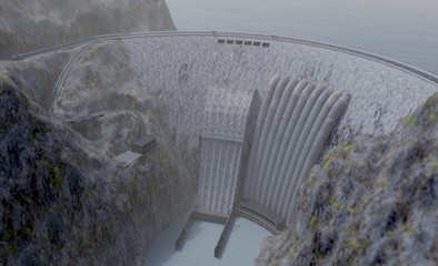 hydroelectric power station plant, 3d illustration