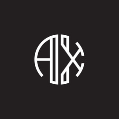 Initial letter AX, minimalist line art monogram circle shape logo, white color on black background