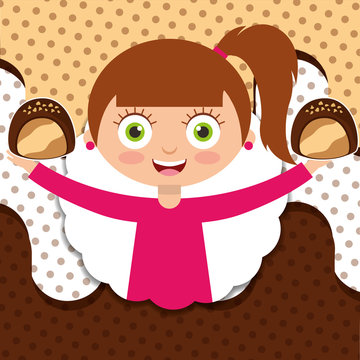smiling girl holding sweet chocolate candy vector illustration
