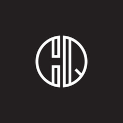 Initial letter CQ, minimalist line art monogram circle shape logo, white color on black background