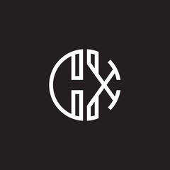 Initial letter CX, minimalist line art monogram circle shape logo, white color on black background
