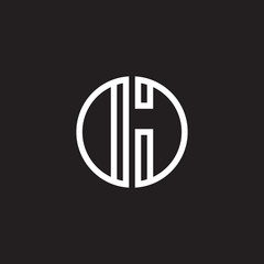 Initial letter DJ, OJ, minimalist line art monogram circle shape logo, white color on black background