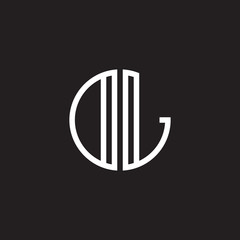 Initial letter DL, OL, minimalist line art monogram circle shape logo, white color on black background