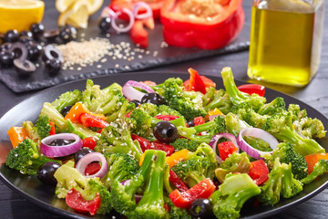 fresh broccoli summer salad, top view