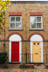 London, England, Europe - typical British style doors, windows and house facade