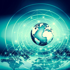 Best Internet Concept of global business. Globe, glowing lines on technological background. Wi-Fi, rays, symbols Internet, 3D illustration