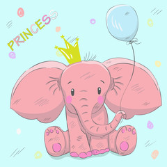 Cute little cartoon elephant hand drawn vector illustration. Can be used for baby t-shirt print, fashion print design, kids wear, baby shower celebration, greeting and invitation card.