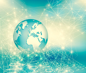 Best Internet Concept of global business. Globe, glowing lines on technological background. Wi-Fi, rays, symbols Internet, 3D illustration