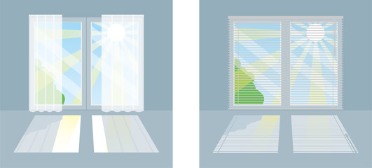 窓の日差しを遮る方法「カーテンとブラインド」