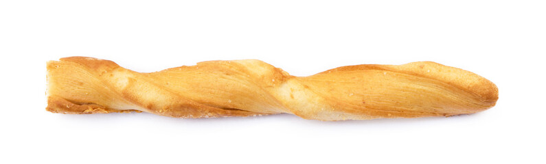 Spiral bread sticks with cheese on a white background