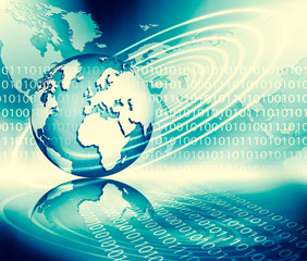 Best Internet Concept of global business. Globe, glowing lines on technological background. Wi-Fi, rays, symbols Internet, 3D illustration