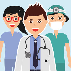 doctor with stethoscope nurse team hospital vector illustration