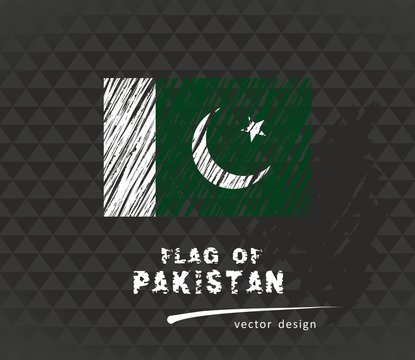 Pakistan flag, vector sketch hand drawn illustration on dark grunge background