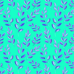 Seamless Realistic Watercolor Greenery Pattern. Hand Drawn Eucalyptus Leaves and Branches Print. Summer, Spring Forest Herbs, Plants Texture. Foliage in Vintage Style. Nature Eco Friendly Concept.