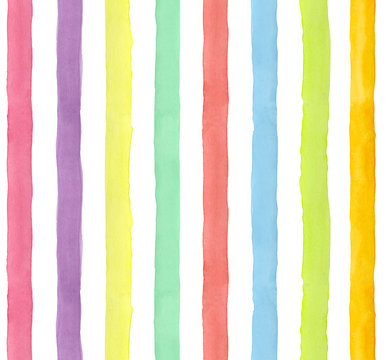 Watercolor Hand-painted Rainbow Stripes Seamless Pattern