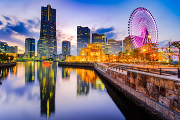 Cityscape of Yokohama Minato Mirai at night. Japan  landmark and popular for tourist attractions