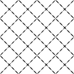 Fototapeta premium Black and white embroidered geometric checkered ornament seamless pattern, vector