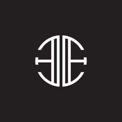 Initial letter EE mirror, minimalist line art monogram circle shape logo, white color on black background