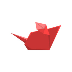 Red paper mouse made in origami technique vector Illustration on a white background