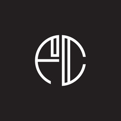 Initial letter FC, minimalist line art monogram circle shape logo, white color on black background