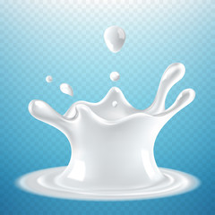 Realistic milk splash on transparent background isolated vector illustration