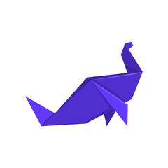 Blue dinosaur made of paper in origami technique vector Illustration on a white background