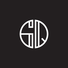 Initial letter GQ, minimalist line art monogram circle shape logo, white color on black background