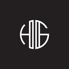 Initial letter HG, minimalist line art monogram circle shape logo, white color on black background