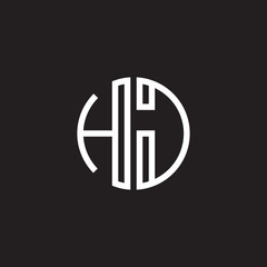 Initial letter HJ, minimalist line art monogram circle shape logo, white color on black background