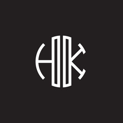 Initial letter HK, minimalist line art monogram circle shape logo, white color on black background