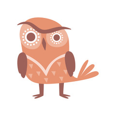 Cute funny cartoon brown owlet bird character vector Illustration on a white background