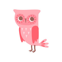 Cute funny cartoon pink owlet bird character vector Illustration on a white background