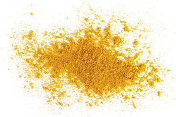 Turmeric (Curcuma), curry powder pile isolated on white background, top view © dule964