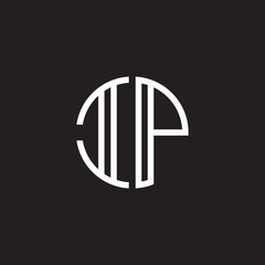 Initial letter IP, minimalist line art monogram circle shape logo, white color on black background