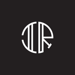 Initial letter IR, minimalist line art monogram circle shape logo, white color on black background