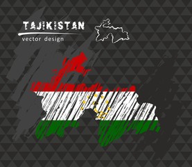 Tajikistan national vector map with sketch chalk flag. Sketch chalk hand drawn illustration