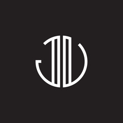 Initial letter JU, JV, minimalist line art monogram circle shape logo, white color on black background