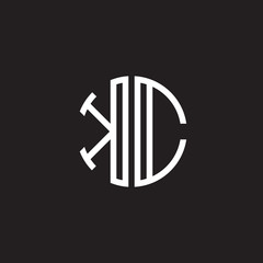 Initial letter KC, minimalist line art monogram circle shape logo, white color on black background