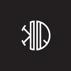 Initial letter KQ, minimalist line art monogram circle shape logo, white color on black background