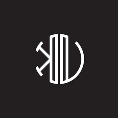 Initial letter KU, KV, minimalist line art monogram circle shape logo, white color on black background