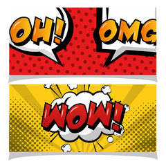 omg wow oh phrases banners pop art comic vector illustration