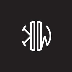 Initial letter KW, minimalist line art monogram circle shape logo, white color on black background
