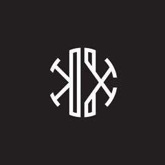 Initial letter KX, minimalist line art monogram circle shape logo, white color on black background