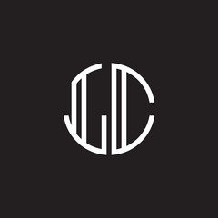 Initial letter LC, minimalist line art monogram circle shape logo, white color on black background