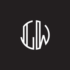 Initial letter LW, minimalist line art monogram circle shape logo, white color on black background